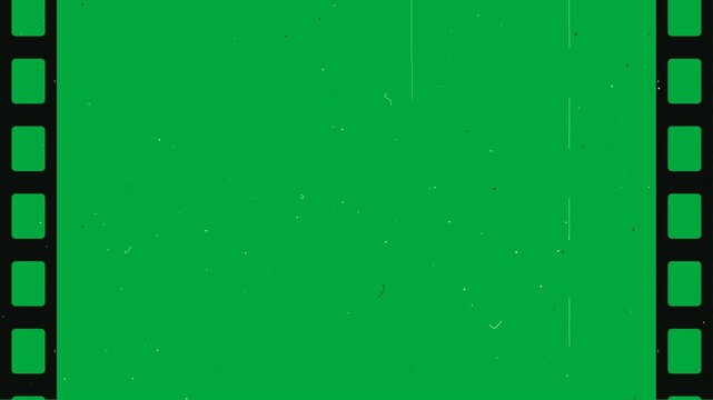 Film Strip Border with Sprocket Perforations and Scratches Overlay on Green Screen for Archival Cinema Look