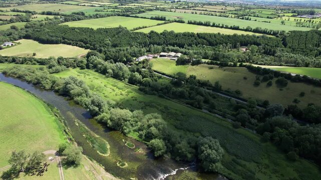 Aerial view of the River Boyne and countryside in the Boyne Valley