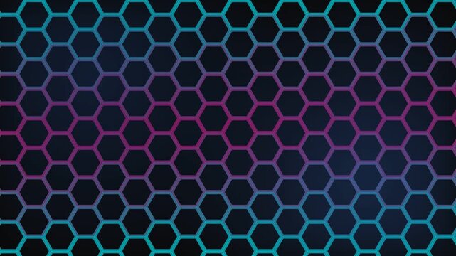Neon blue and pink glowing futuristic honeycomb grid pattern digital background vector illustration