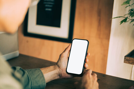 mobile phone blank white screen mockup.texting using cell phone.background empty space for advertise.work people contact marketing business,technology