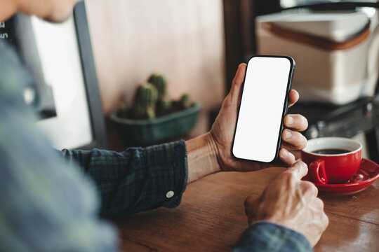 mobile phone blank white screen mockup.texting using cell phone.background empty space for advertise.work people contact marketing business,technology