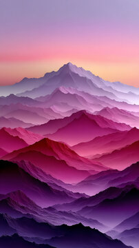 Background aesthetic wallpaper meditative color field stunning purple mountain range landscape at sunset with soft gradient sky and layered misty peaks