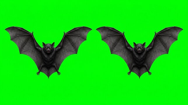 Twin Halloween Bats Flying Side by Side on Green Screen