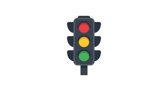 Traffic light with red yellow and green signals on a white background