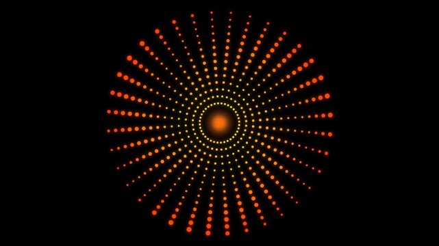 Orange Glowing Dotted Sunburst Animation on Black Background