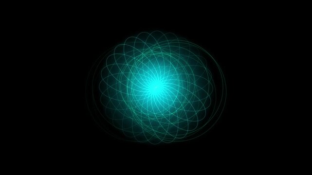Cyan Glowing Spirograph Mandala Sphere Animation