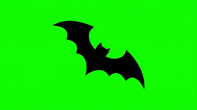 Classic Black Halloween Bat Silhouette Isolated on Green Screen