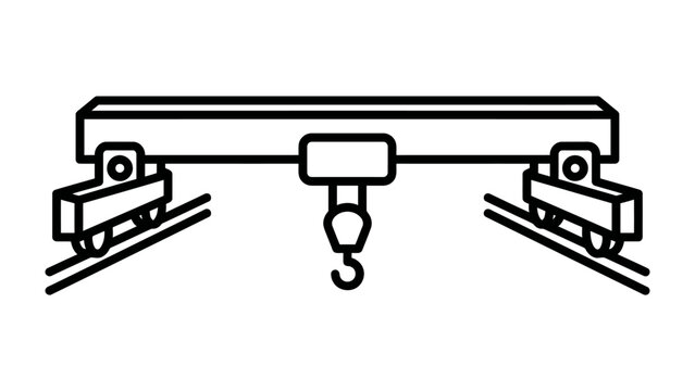 Overhead Crane on Tracks: A simple line drawing depicts an industrial overhead crane positioned on parallel tracks, ready for heavy lifting operations.