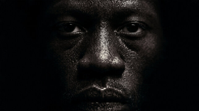 Dramatic Close-Up Portrait of Man with Intense Gaze in Shadow