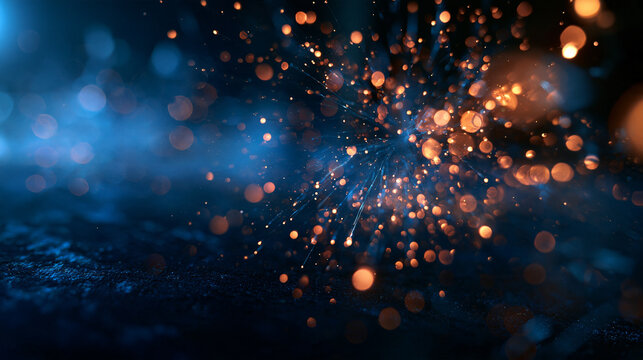 Abstract Golden Bokeh Sparks and Glowing Particles on Dark Background