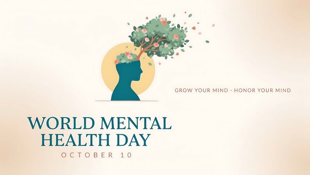 World mental health day illustration with brain silhouette