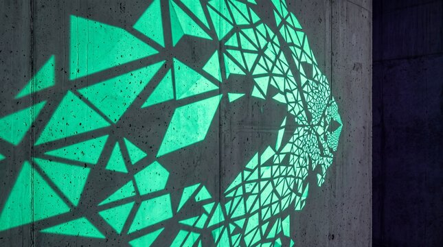 Geometric Animal Head Light Projection on Concrete Wall