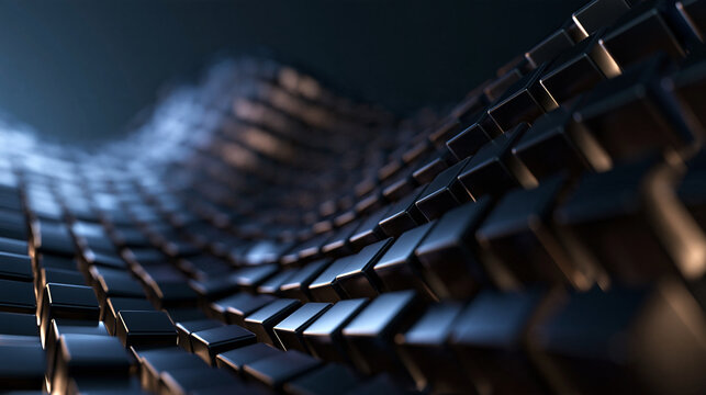 Abstract 3D Wave of Dark Metallic Technology Cubes