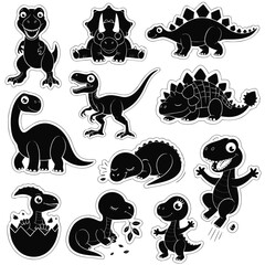 Cute Baby Dinosaur Black and White Sticker Collection © Yogadhowie