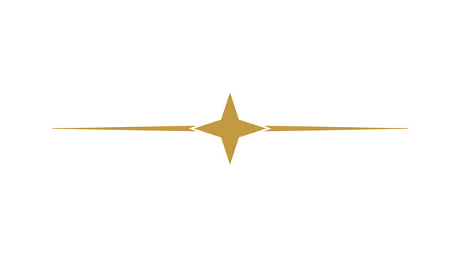 Minimalist gold star shaped divider with sharp edges and symmetrical horizontal lines for elegant graphic design