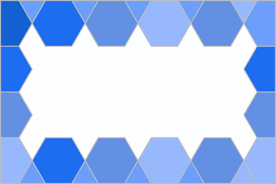 Modern blue geometric background featuring a layered hexagonal and honeycomb-style border surrounding a large, clean white central area. Suitable for presentations, banners, posters, and social media 