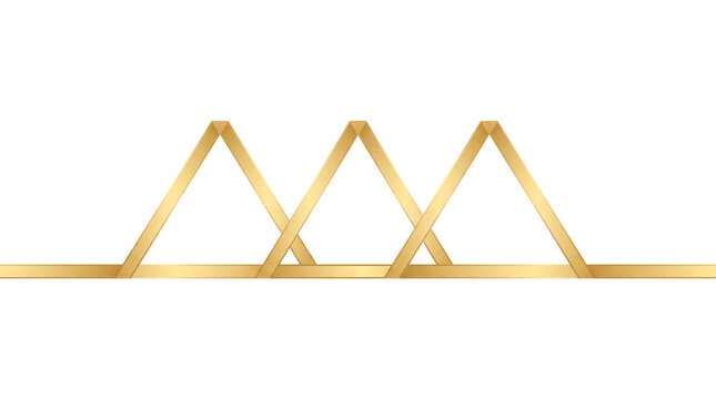 Minimalist geometric pattern with interlocking gold triangles and metallic linear shapes on a plain background