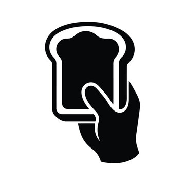 Hand holding bread slice icon for bakery and food breakfast.
