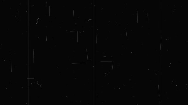 Silent Film Scratches with Hair and Dust Flicker Overlay on Black Screen for Vintage Archival Cinema Effect