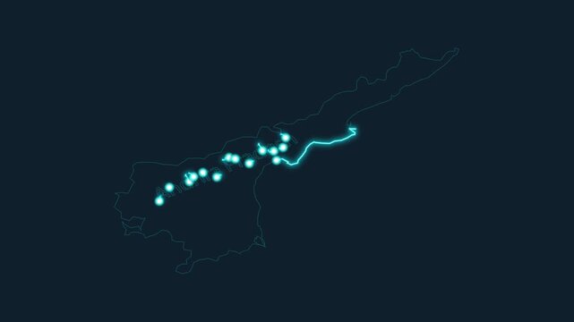 Andhra Pradesh map outline with glowing blue neon light effect on