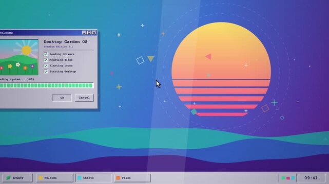 Retro desktop operating system window loading