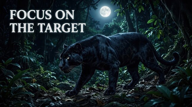 Black Panther Stalking Through a Dark Forest Under a Full Moon
