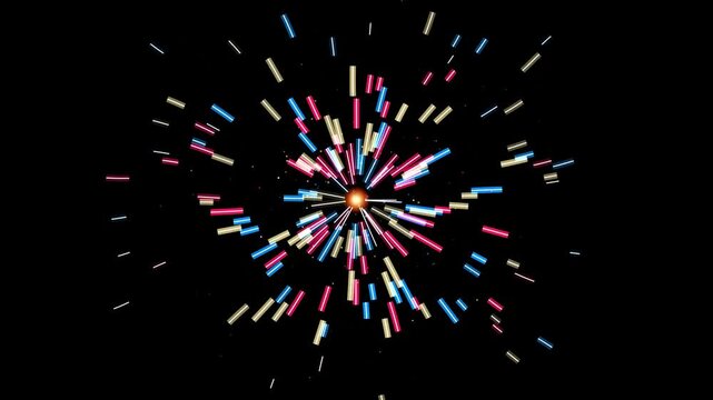 Multicolored Glowing Neon Dash Lines Burst on Black Background