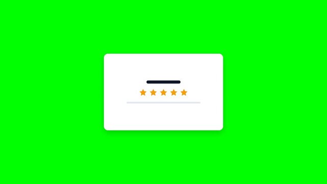 Five star rating card with orange stars on green screen for review feedback and customer satisfaction