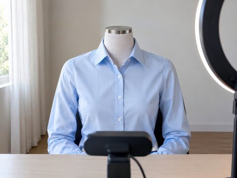 Headless display mannequin torso in business shirt sitting in front