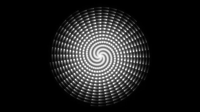 White Dotted Hypnotic Spiral Animation on Black Background