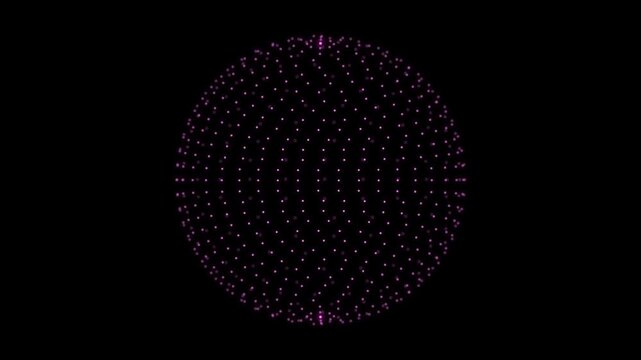 Magenta Glowing Dotted Wireframe Sphere Animation on Black Background
