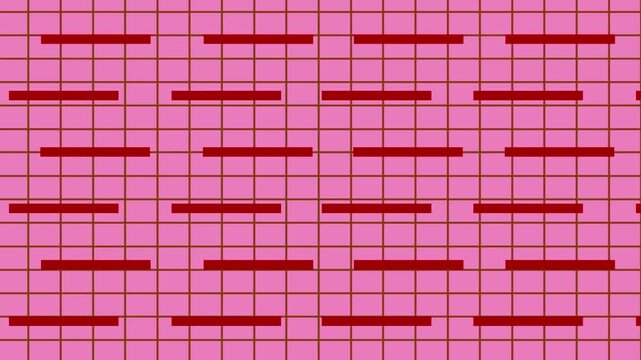Abstract pink grid pattern background with moving red horizontal dashes dash line square mesh design