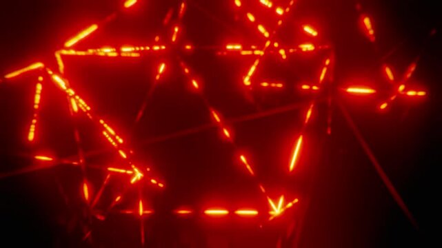 Abstract red glowing polygon wireframe structure against dark background mesh network geometric shape light
