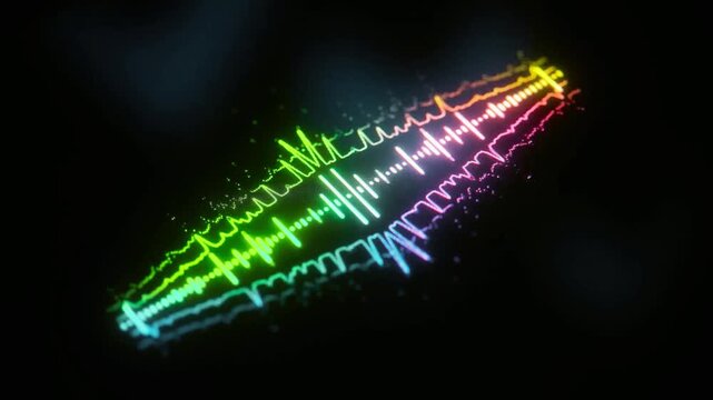 Colorful audio equalizer sound wave spectrum pulsating in a dark virtual space music neon rainbow pulse frequency