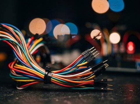 Jumper wire bundle colorful electrical components for circuit connection.