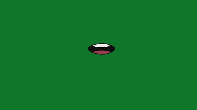 Cartoon mouth animation shows an open smiling mouth with visible teeth and tongue against green screen, creating a playful speaking effect for motion graphics, video production, content creation.