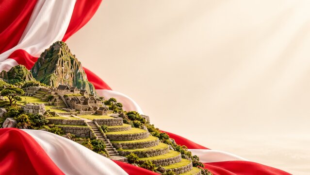 Miniature Andean Stone Terraces with Red and White Draped Fabric
