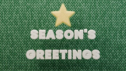 Seasons greetings white felt letters star green knitted christmas festive ideal for greeting cards seasonal campaigns social media posts gift packaging flyers posters and festive promotions © Aurora Aesthetics