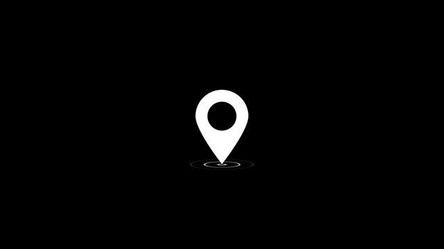 Map pointer icon set with pin symbols for navigation and location markers. GPS location pointer animated with radio wave, location pointer, pin icon on black background.