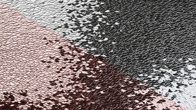 Silver rose sequin fabric scales shiny textile background closeup shimmer ideal for product packaging greeting cards social media backgrounds web banners and interior design mockups