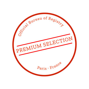 Premium selection red circular stamp with label