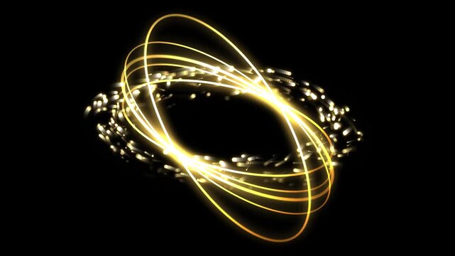 Golden Glowing Orbital Light Trails with Spinning Particles