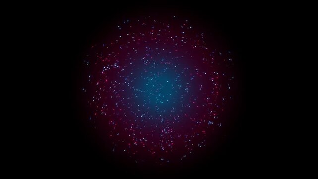 Red and Cyan Glowing Particle Sphere Animation on Black Background
