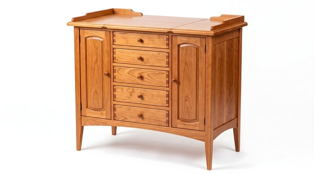 Wooden sideboard cabinet with five drawers and two doors