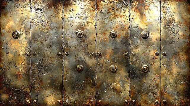 Hyper realistic medieval black iron gate surface weathered rusty metallic texture aged industrial grunge detailed strong historic evokes strength and resilience