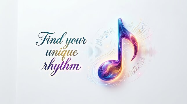 Colorful musical note with inspirational text 'Find your unique rhythm' on a white background