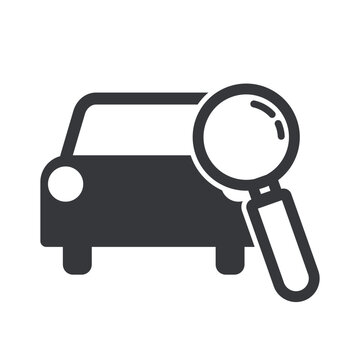 Isolated pictogram icon car magnifying glass representing vehicle search inspect buy sell service