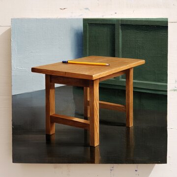 Wooden Table With a Pencil on Top Placed in a Room With Green Walls