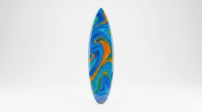 Colorful swirl pattern surfboard isolated on a white background for