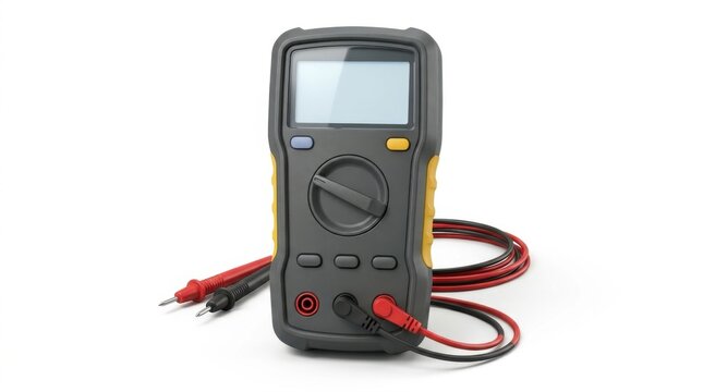 Digital multimeter with probes isolated on a white background for